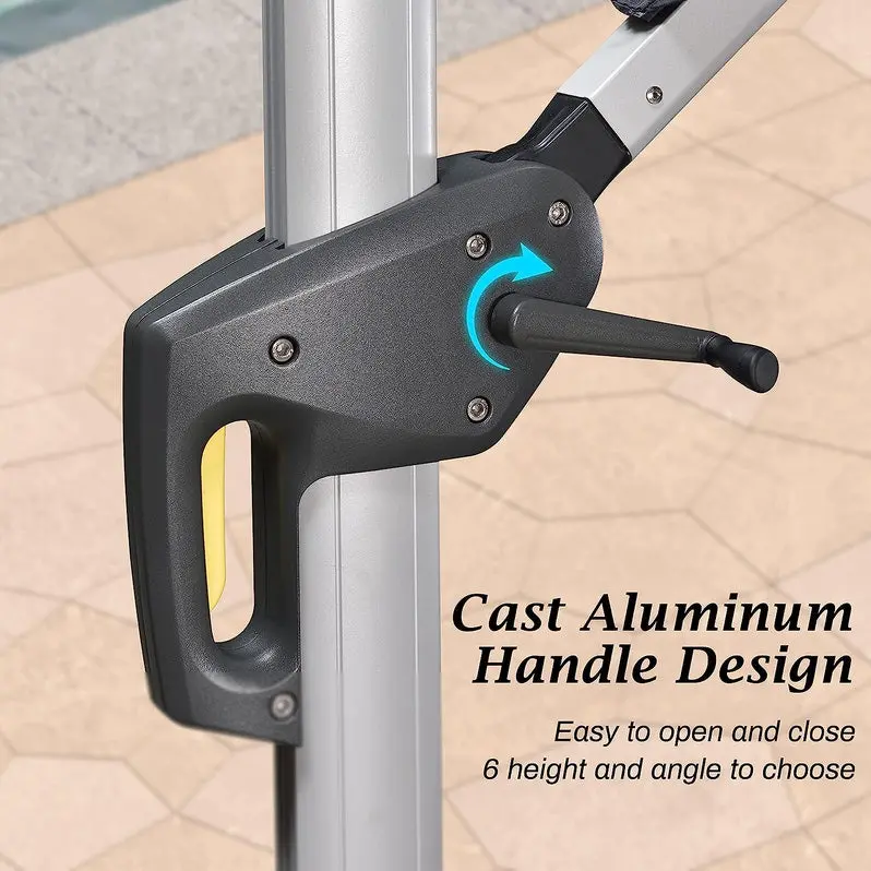 12-Foot Solar-Powered LED Cantilever Umbrella – Wind-Resistant Round Bias Design for Patios and Pool Areas