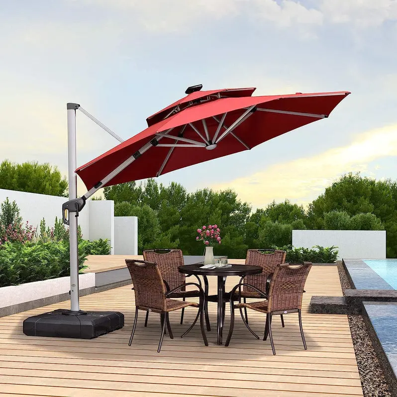 12-Foot Solar-Powered LED Cantilever Umbrella – Wind-Resistant Round Bias Design for Patios and Pool Areas
