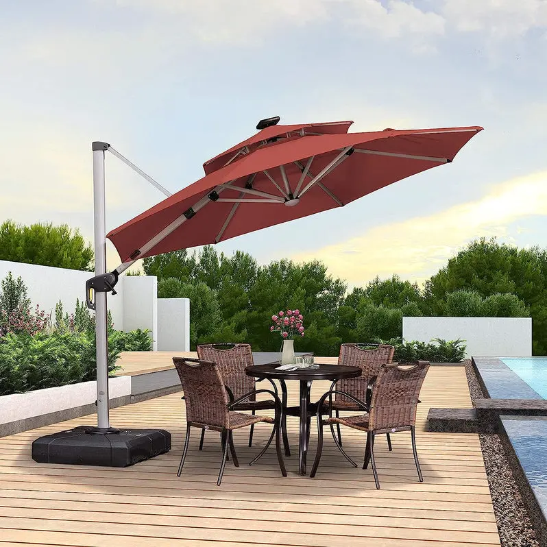 12-Foot Solar-Powered LED Cantilever Umbrella – Wind-Resistant Round Bias Design for Patios and Pool Areas