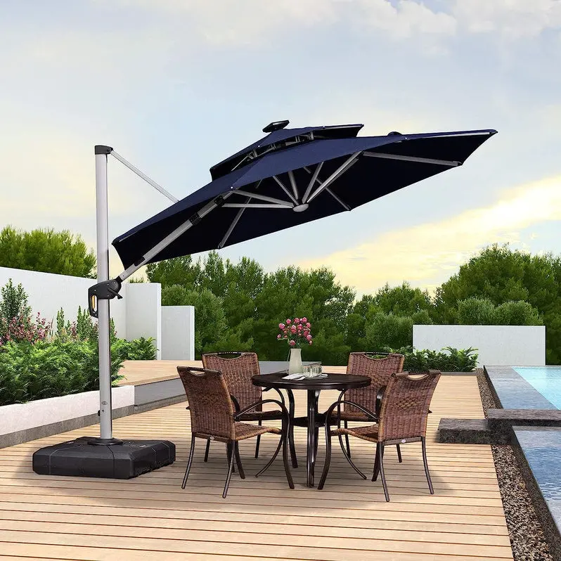 12-Foot Solar-Powered LED Cantilever Umbrella – Wind-Resistant Round Bias Design for Patios and Pool Areas