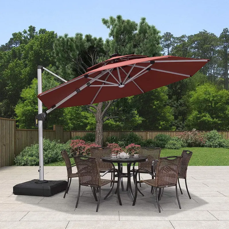 12-Foot Solar-Powered LED Cantilever Umbrella – Wind-Resistant Round Bias Design for Patios and Pool Areas