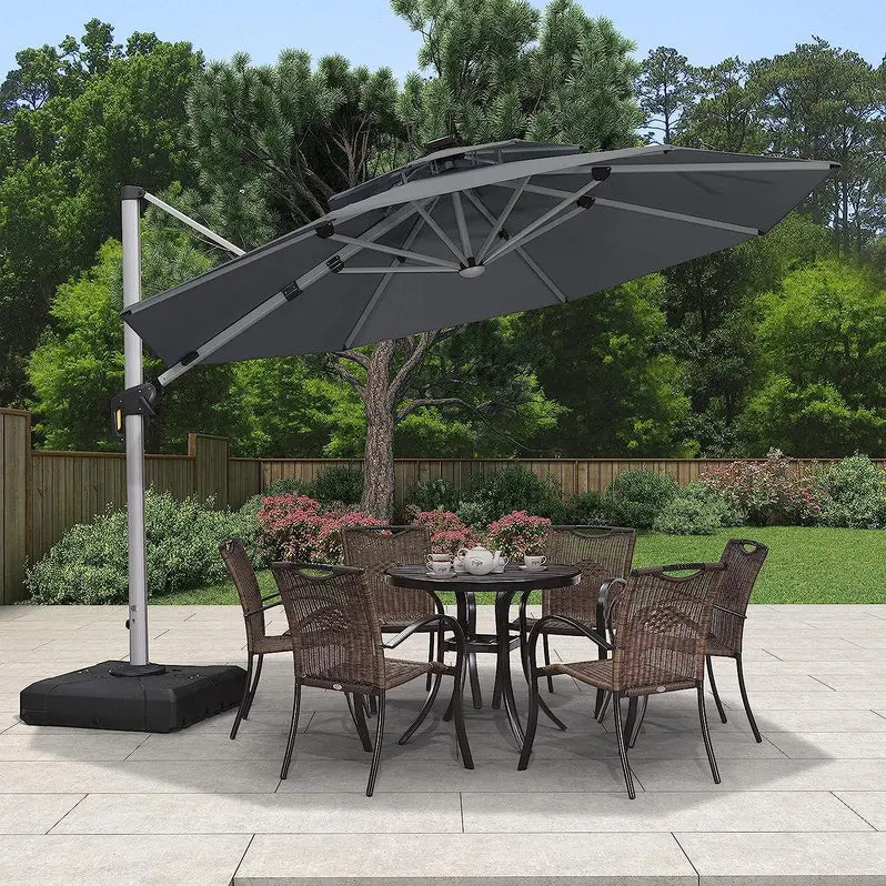 12-Foot Solar-Powered LED Cantilever Umbrella – Wind-Resistant Round Bias Design for Patios and Pool Areas