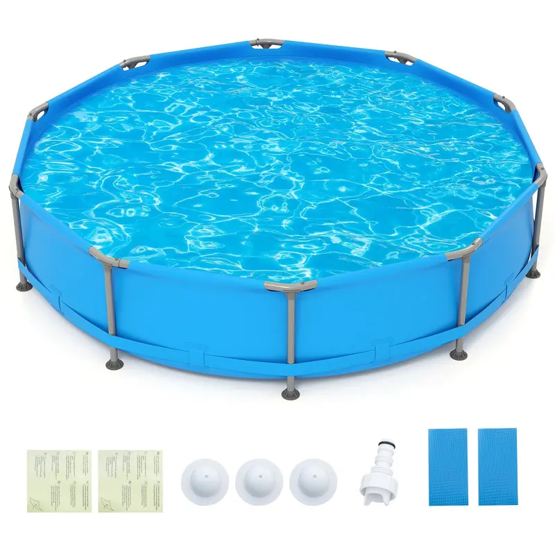 12 ft Square Metal-Frame Above-Ground Swimming Pool – 30-Inch Depth