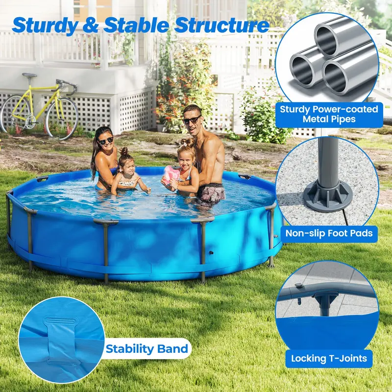 12 ft Square Metal-Frame Above-Ground Swimming Pool – 30-Inch Depth