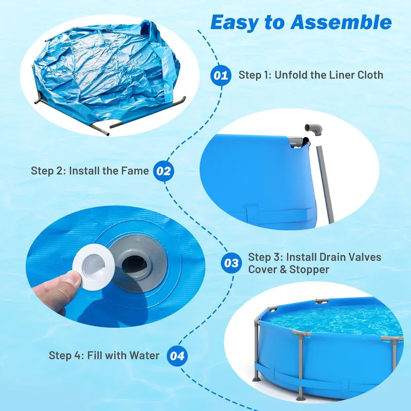 12 ft Square Metal-Frame Above-Ground Swimming Pool – 30-Inch Depth