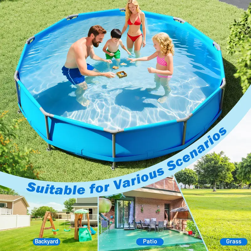 12 ft Square Metal-Frame Above-Ground Swimming Pool – 30-Inch Depth