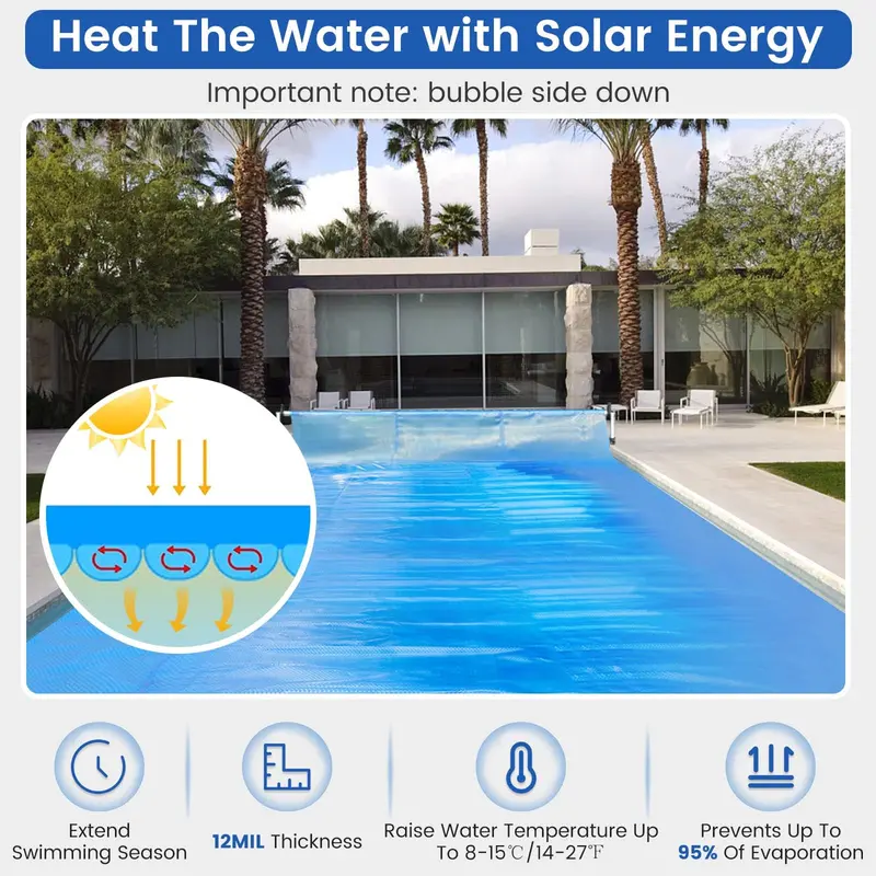 12 ft × 24 ft Solar Pool Cover – 12-Mil UV-Resistant Blanket with Carry Bag for All Pool Types 2