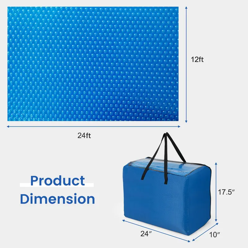 12 ft × 24 ft Solar Pool Cover – 12-Mil UV-Resistant Blanket with Carry Bag for All Pool Types