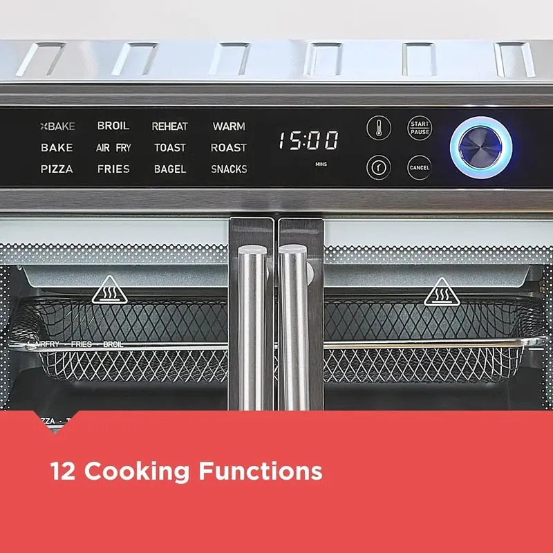 12-in-1 Countertop Convection Oven with Air Fryer & French Doors – Stainless Steel Toaster Oven