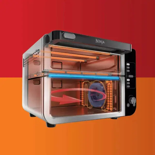 12-In-1 FlexDoor Dual-Oven System – FlavorSeal Sealing, Rapid Top Oven & Convection Air Fryer Base