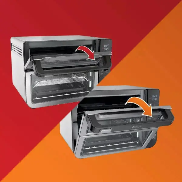 12-In-1 FlexDoor Dual-Oven System – FlavorSeal Sealing, Rapid Top Oven & Convection Air Fryer Base