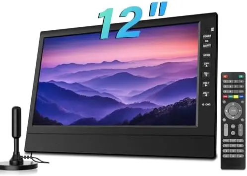 12-Inch HD Portable Digital TV – Compact Tuner with HDMI & USB Ports for Travel, RVs, or Small Spaces