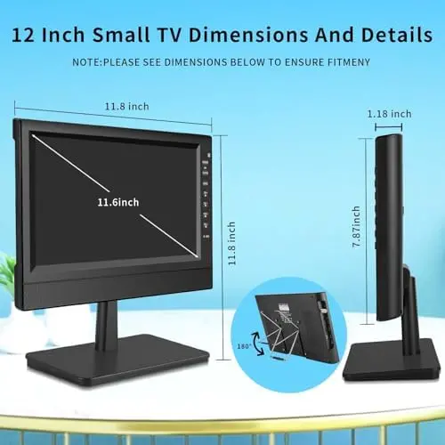 12-Inch HD Portable Digital TV – Compact Tuner with HDMI & USB Ports for Travel, RVs, or Small Spaces
