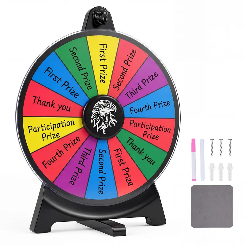 12-Inch Prize Spin Wheel with Chalkboard Surface, Marker, Eraser, and Spare Pointer