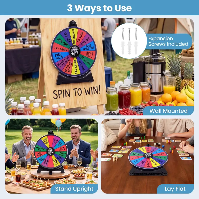 12-Inch Prize Spin Wheel with Chalkboard Surface, Marker, Eraser, and Spare Pointer