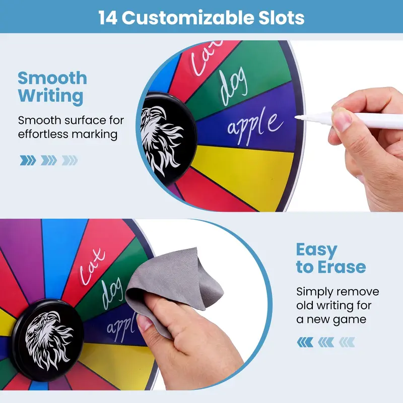 12-Inch Prize Spin Wheel with Chalkboard Surface, Marker, Eraser, and Spare Pointer