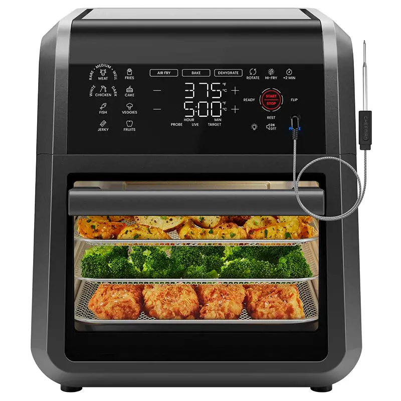 12-Quart 5-Function Smart Air Fryer – 28 Preprogrammed Settings, Probe Thermometer & One-Touch Operation