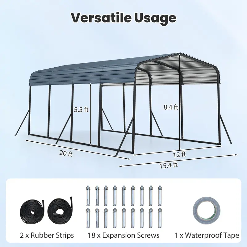 12' x 20' Industrial-Grade Galvanized Steel Canopy Carport for Cars and Machinery 2