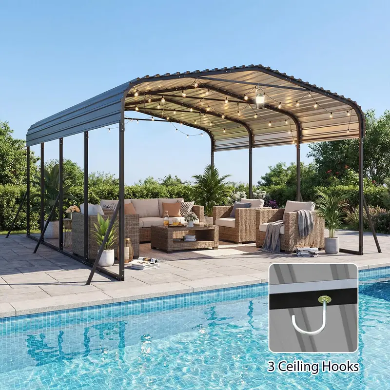 12' x 20' Industrial-Grade Galvanized Steel Canopy Carport for Cars and Machinery