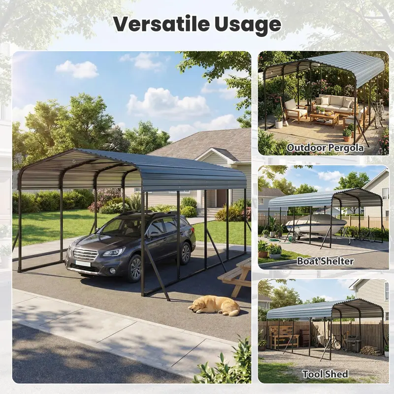 12' x 20' Industrial-Grade Galvanized Steel Canopy Carport for Cars and Machinery