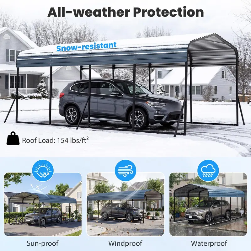 12' x 20' Industrial-Grade Galvanized Steel Canopy Carport for Cars and Machinery