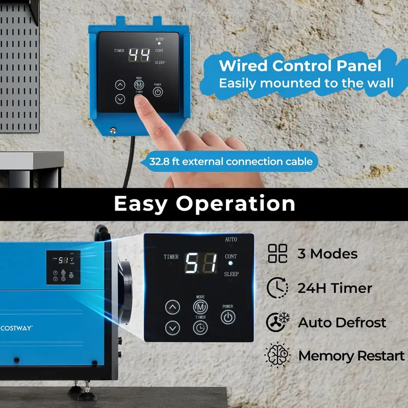 124-Pint Crawl Space Dehumidifier for Up to 1,300 Sq. Ft — Includes Extended 9.8-Foot Drain Hose and Remote Control Panel