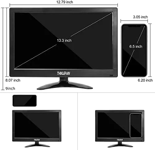 13.3-Inch Mini LED Monitor – 1366×768 Resolution, Multi-Input (HDMI/VGA/AV/BNC/USB), Built-in Speaker
