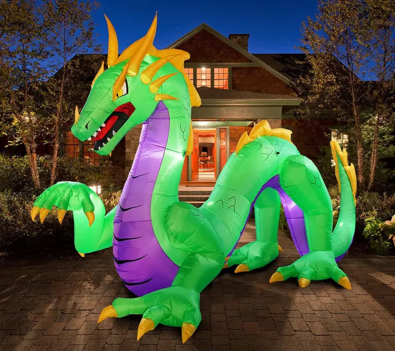 14-Foot Giant Inflatable Dragon with Built-In Fan – Standalone Halloween Yard Decoration