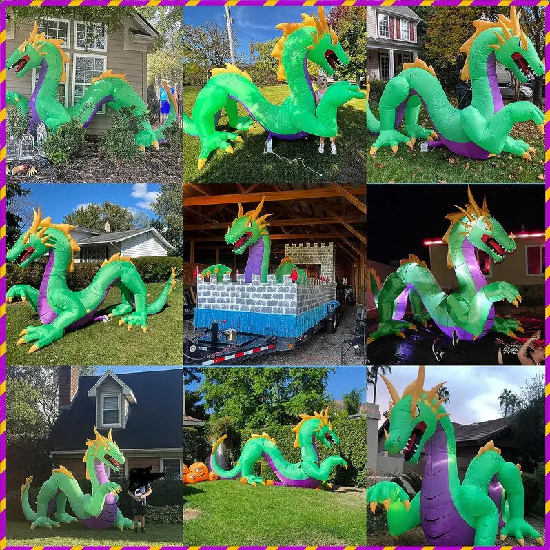 14-Foot Giant Inflatable Dragon with Built-In Fan – Standalone Halloween Yard Decoration