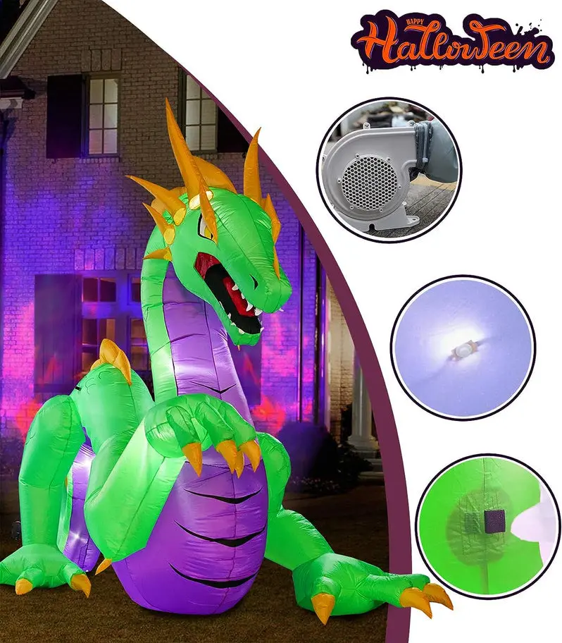14-Foot Giant Inflatable Dragon with Built-In Fan – Standalone Halloween Yard Decoration