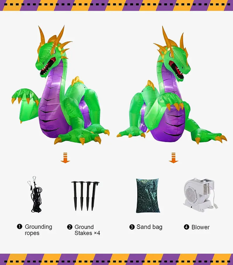 14-Foot Giant Inflatable Dragon with Built-In Fan – Standalone Halloween Yard Decoration