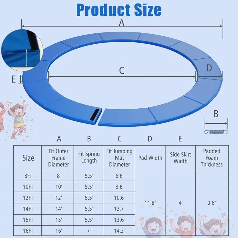 14-Foot Universal Round Trampoline Safety Pad – Waterproof Protective Cover