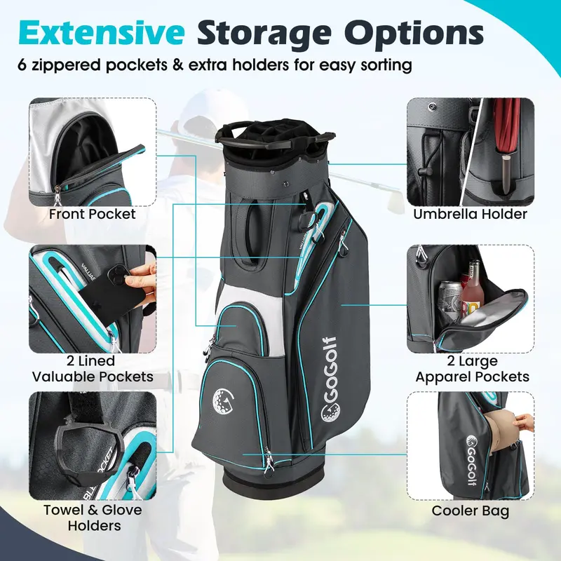 14-Way Lightweight Portable Golf Bag with Full Divider System for Men and Women
