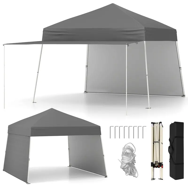 14' x 9.2' Pop-Up Canopy Tent – UPF50+ Sun-Protective Outdoor Shelter Featuring Two Sidewalls & Adjustable Slant Legs