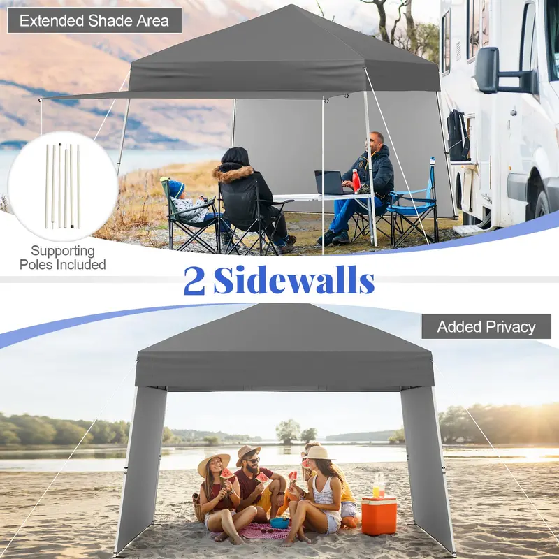 14' x 9.2' Pop-Up Canopy Tent – UPF50+ Sun-Protective Outdoor Shelter Featuring Two Sidewalls & Adjustable Slant Legs 2
