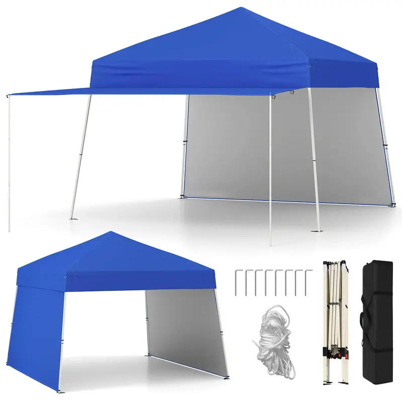 14' x 9.2' Pop-Up Canopy Tent – UPF50+ Sun-Protective Outdoor Shelter Featuring Two Sidewalls & Adjustable Slant Legs