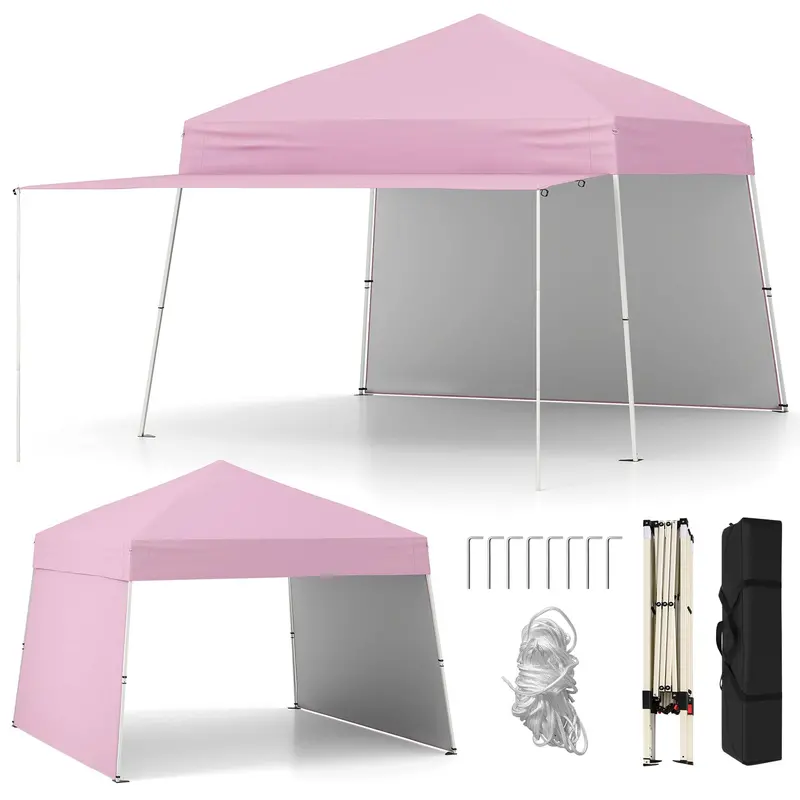 14' x 9.2' Pop-Up Canopy Tent – UPF50+ Sun-Protective Outdoor Shelter Featuring Two Sidewalls & Adjustable Slant Legs