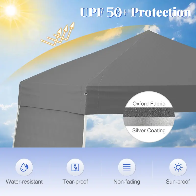 14' x 9.2' Pop-Up Canopy Tent – UPF50+ Sun-Protective Outdoor Shelter Featuring Two Sidewalls & Adjustable Slant Legs