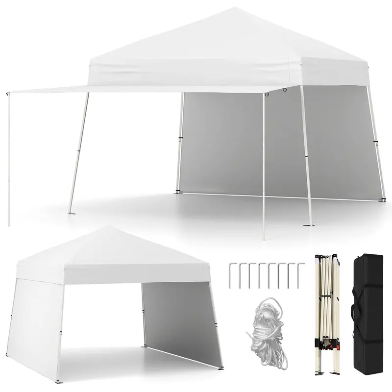 14' x 9.2' Pop-Up Canopy Tent – UPF50+ Sun-Protective Outdoor Shelter Featuring Two Sidewalls & Adjustable Slant Legs