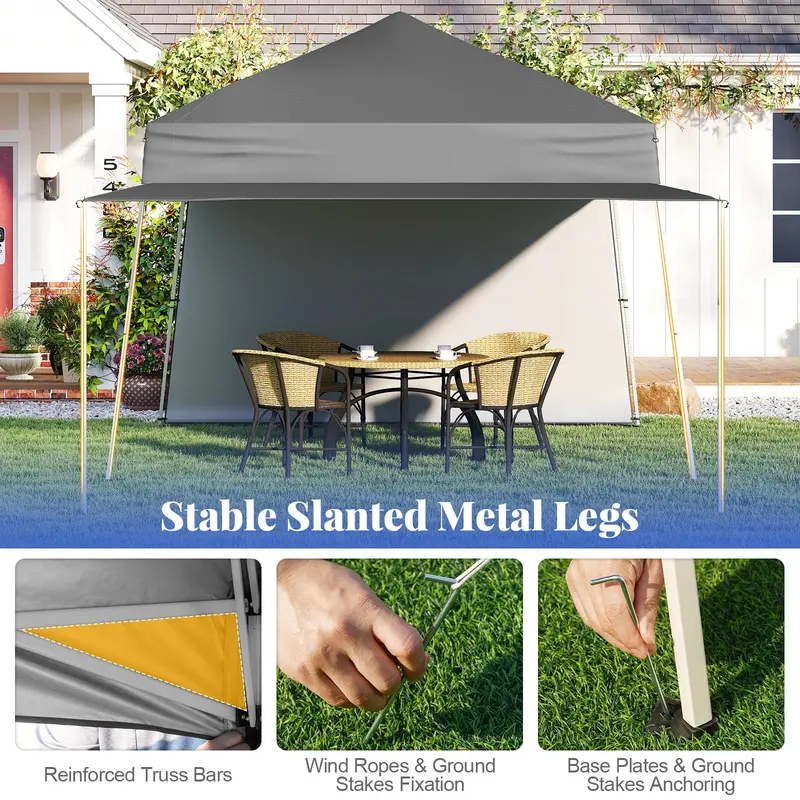 14' x 9.2' Pop-Up Canopy Tent – UPF50+ Sun-Protective Outdoor Shelter Featuring Two Sidewalls & Adjustable Slant Legs