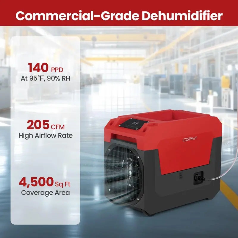 140-Pint Portable Industrial-Grade Dehumidifier — Equipped with Self-Draining Pump for High-Humidity Environments 2