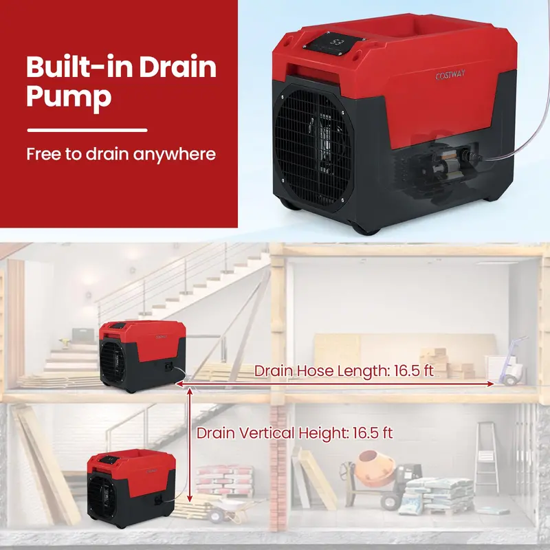 140-Pint Portable Industrial-Grade Dehumidifier — Equipped with Self-Draining Pump for High-Humidity Environments