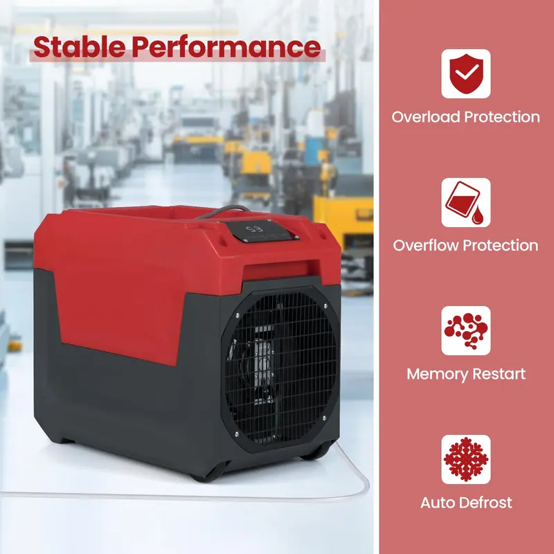 140-Pint Portable Industrial-Grade Dehumidifier — Equipped with Self-Draining Pump for High-Humidity Environments