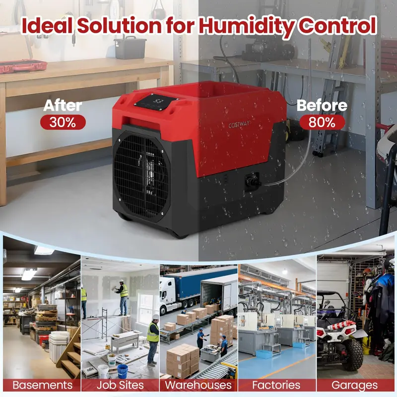 140-Pint Portable Industrial-Grade Dehumidifier — Equipped with Self-Draining Pump for High-Humidity Environments