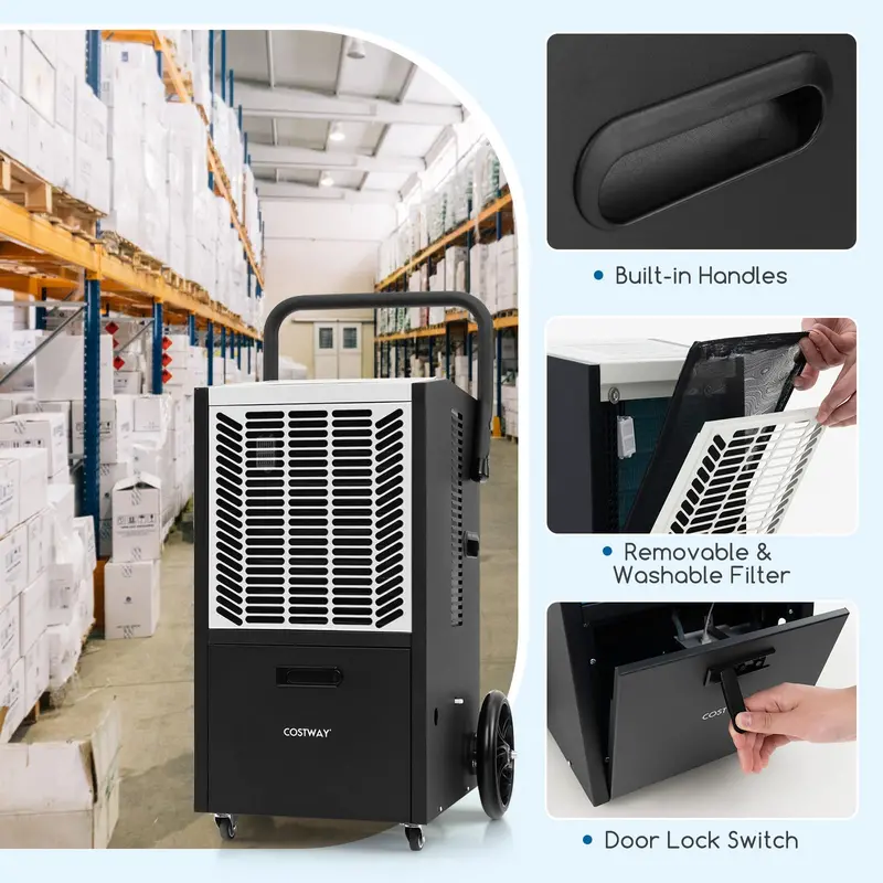 163-Pint Heavy-Duty Commercial Dehumidifier – Built-In Pump & Hose for Large-Space Moisture Control 2