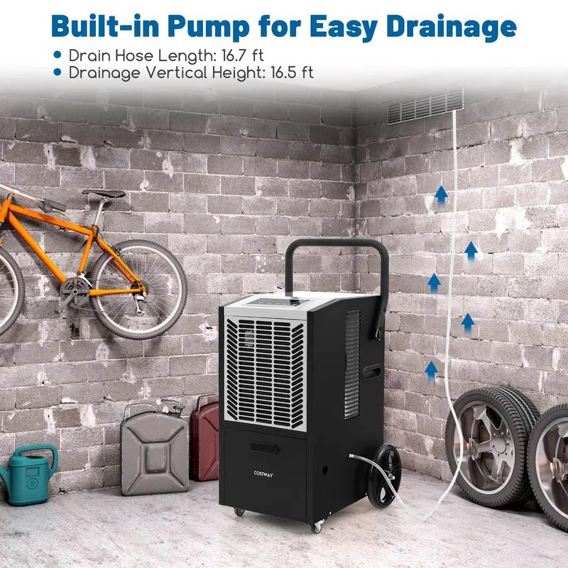 163-Pint Heavy-Duty Commercial Dehumidifier – Built-In Pump & Hose for Large-Space Moisture Control
