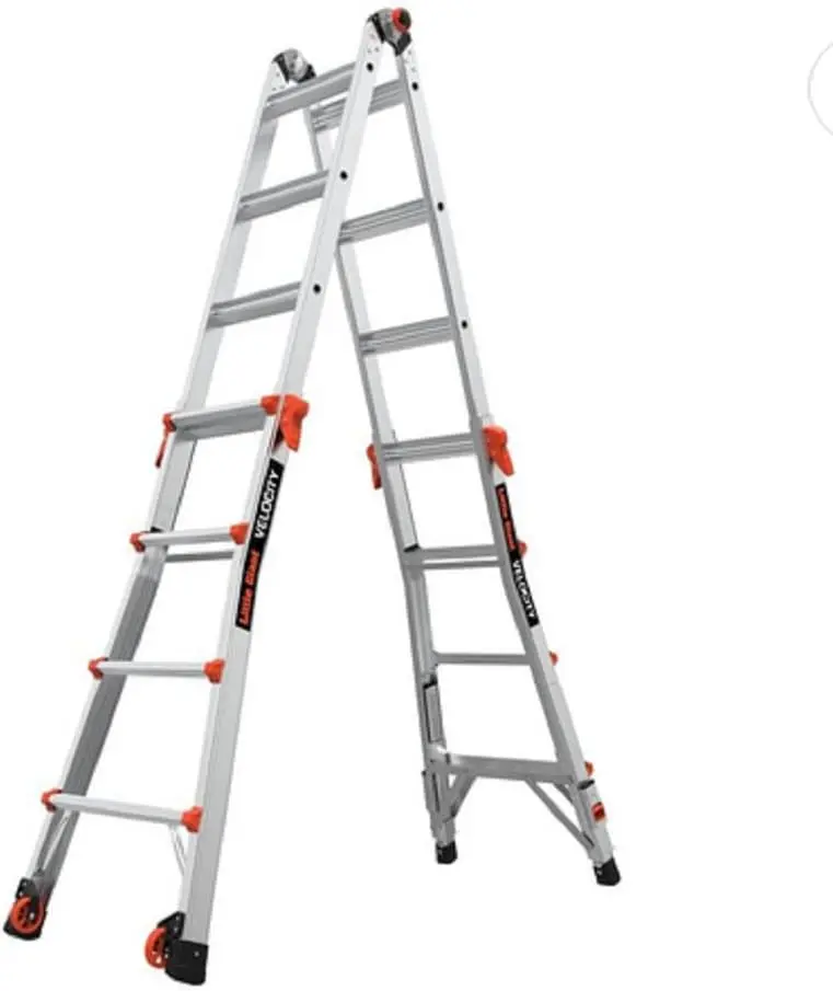 17-Foot Aluminum Multi-Position Ladder — 300-Lb Capacity, Type 1A Duty Rating, Ratchet Leveling & Mobility Wheels