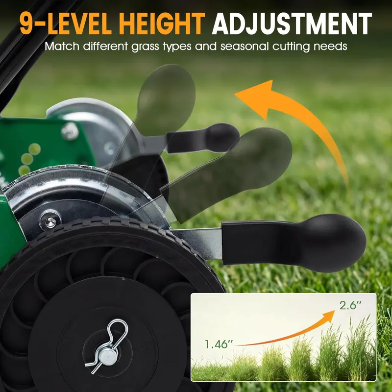 18-Inch Push Reel Lawn Mower with 5-Blade Manganese Steel Cutting Assembly