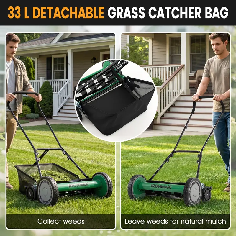 18-Inch Push Reel Lawn Mower with 5-Blade Manganese Steel Cutting Assembly