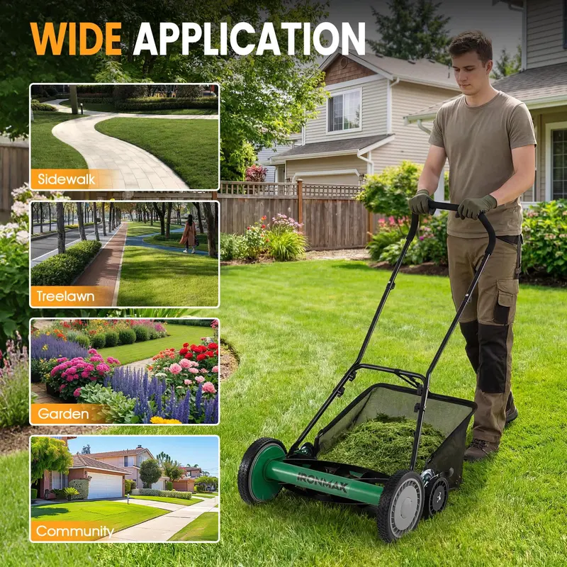 18-Inch Push Reel Lawn Mower with 5-Blade Manganese Steel Cutting Assembly